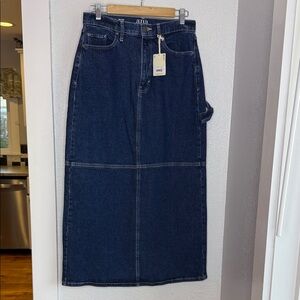 a.n.a Dark Denim Carpenter Maxi Jean Skirt Scandi girl Model off-duty Minimal